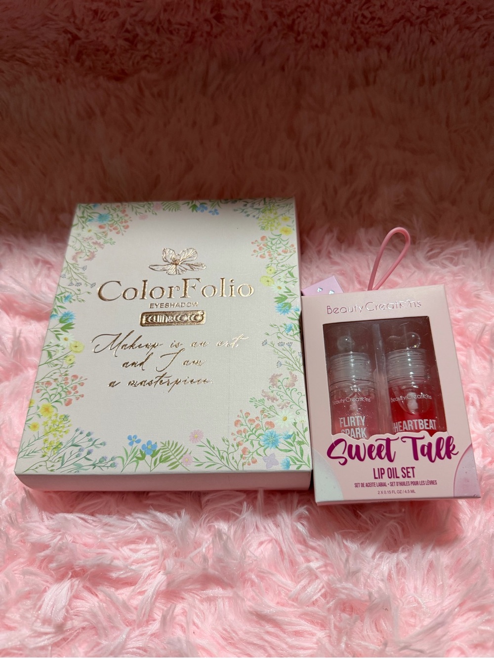 Beauty Creations ColorFolio Eyeshadow Palette & Sweet Talk Lip Oil Set - Pink